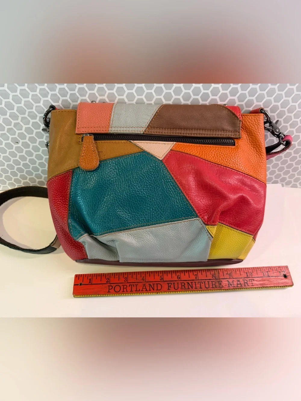 Ameri Leather Multicolor Patchwork Leather Crossbody Bag